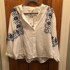 Oversized Embroidered Linen Button Down Shirt